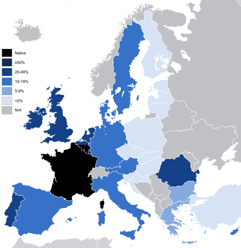 European map of the ability of speaking French